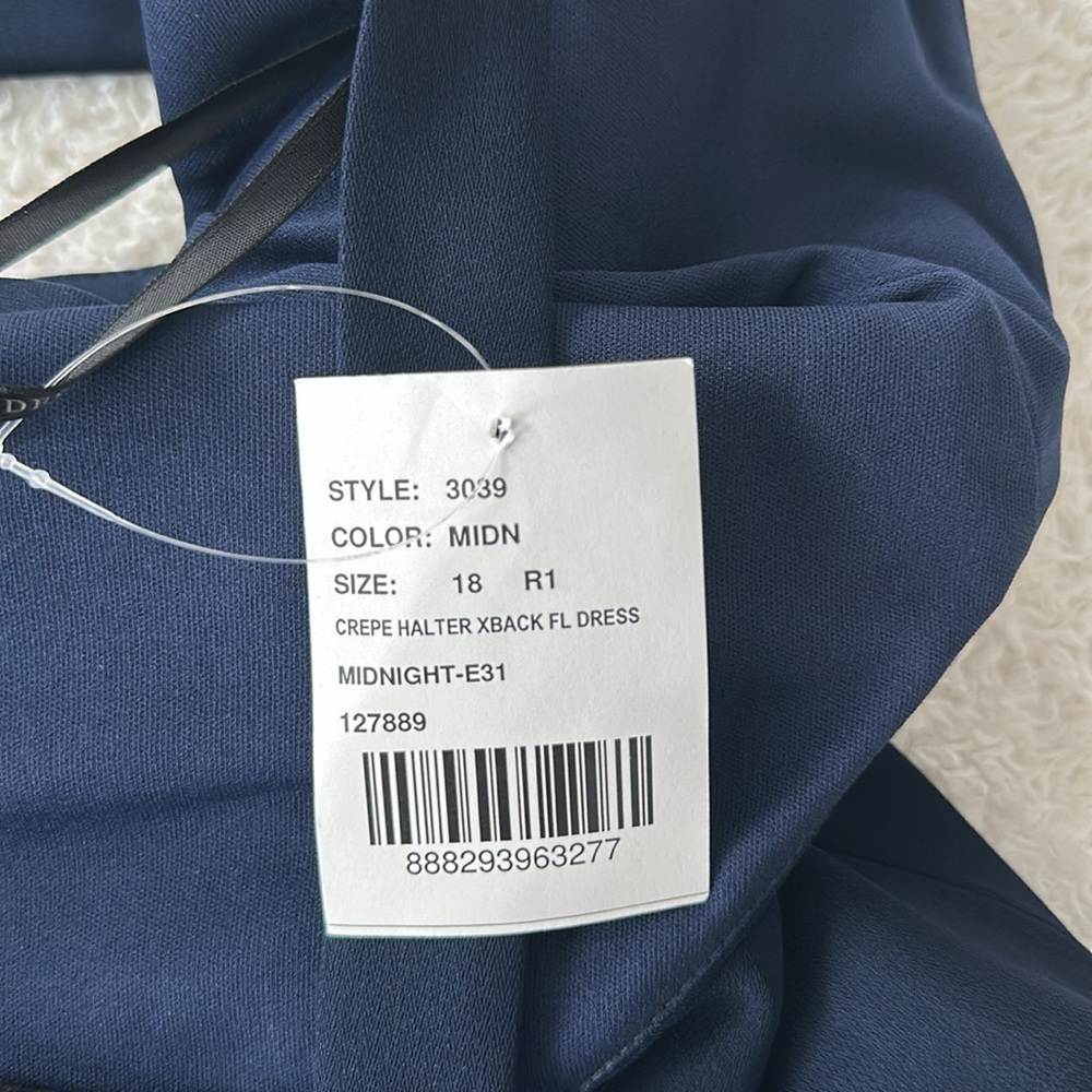 Dessy Collection Halter Neck Open Back Gown Dress Midnight Blue Size 18 NWT - Picture 9 of 10